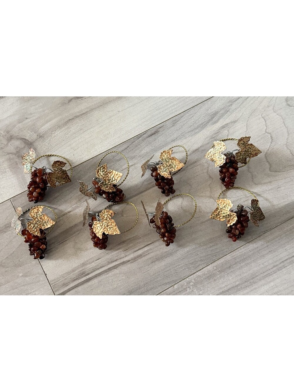 Copper Bronze Finish Grape Leaf Napkin Rings Set Of 8 Fall Thanksgiving Decor